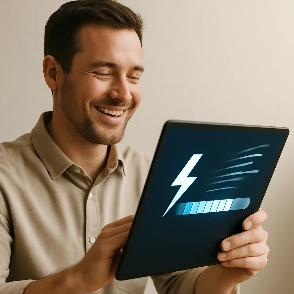 A person easily managing a fast-loading website on a tablet, demonstrating how to improve website performance for a better user experience.