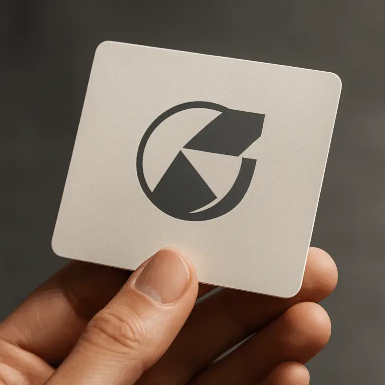 A hand gently holds a sleek, modern business card, highlighting its professional business card design and premium print quality against a softly blurred background.