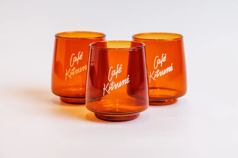 Three orange glass tumblers featuring the Café Kitsuné logo with a clean white background.