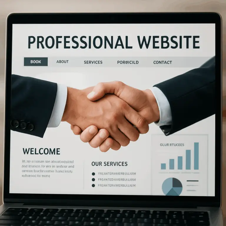 A vibrant digital handshake on a screen, symbolizing a strong web design first impression and positive user experience.