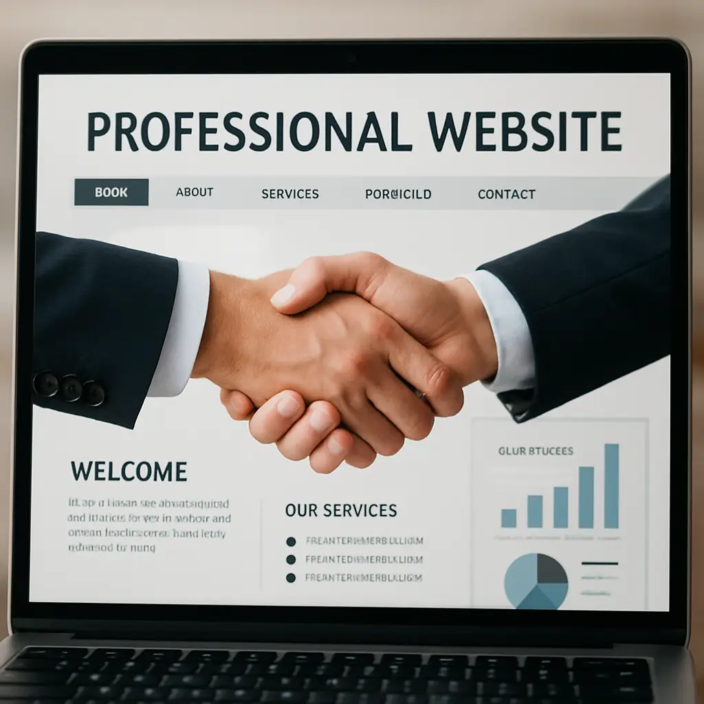 A vibrant digital handshake on a screen, symbolizing a strong web design first impression and positive user experience.