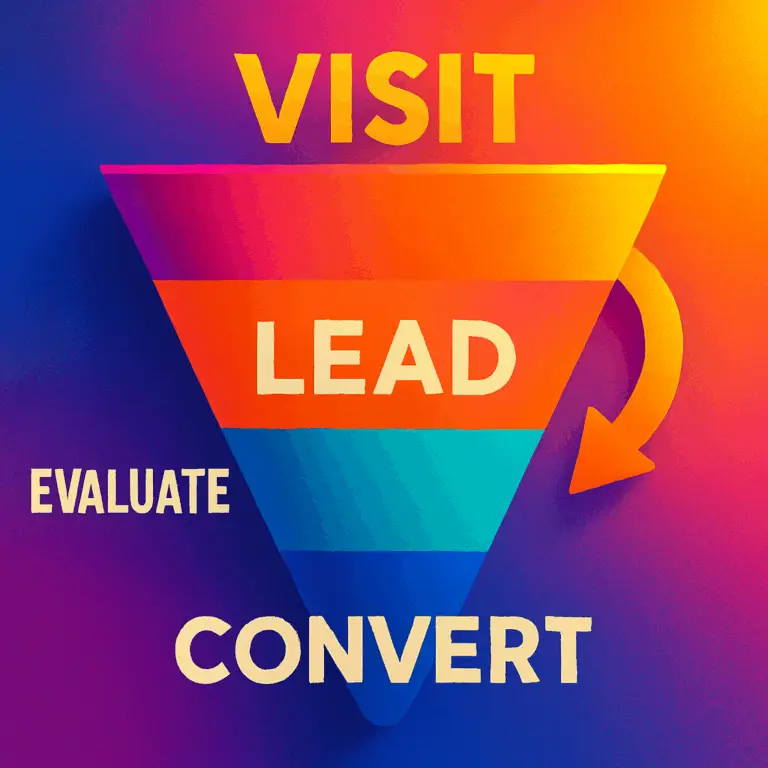 A vibrant digital graphic demonstrating how color psychology boosts conversions by guiding users through a sales funnel.