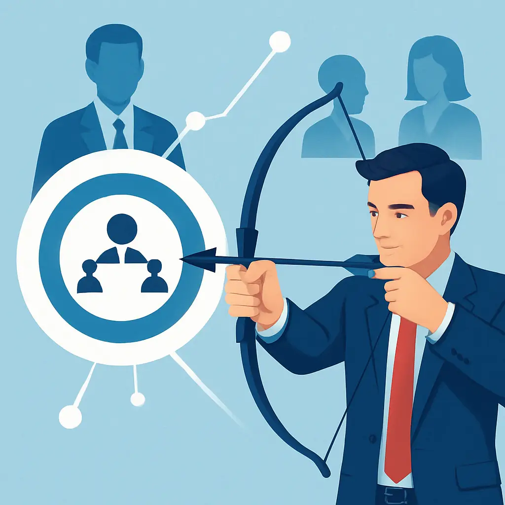 An abstract image representing precise B2B targeting on LinkedIn, showing connections between businesses and professionals.