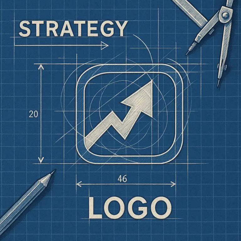 An architect's blueprint with construction tools signifies why brand strategy before logo is essential for a strong brand foundation.