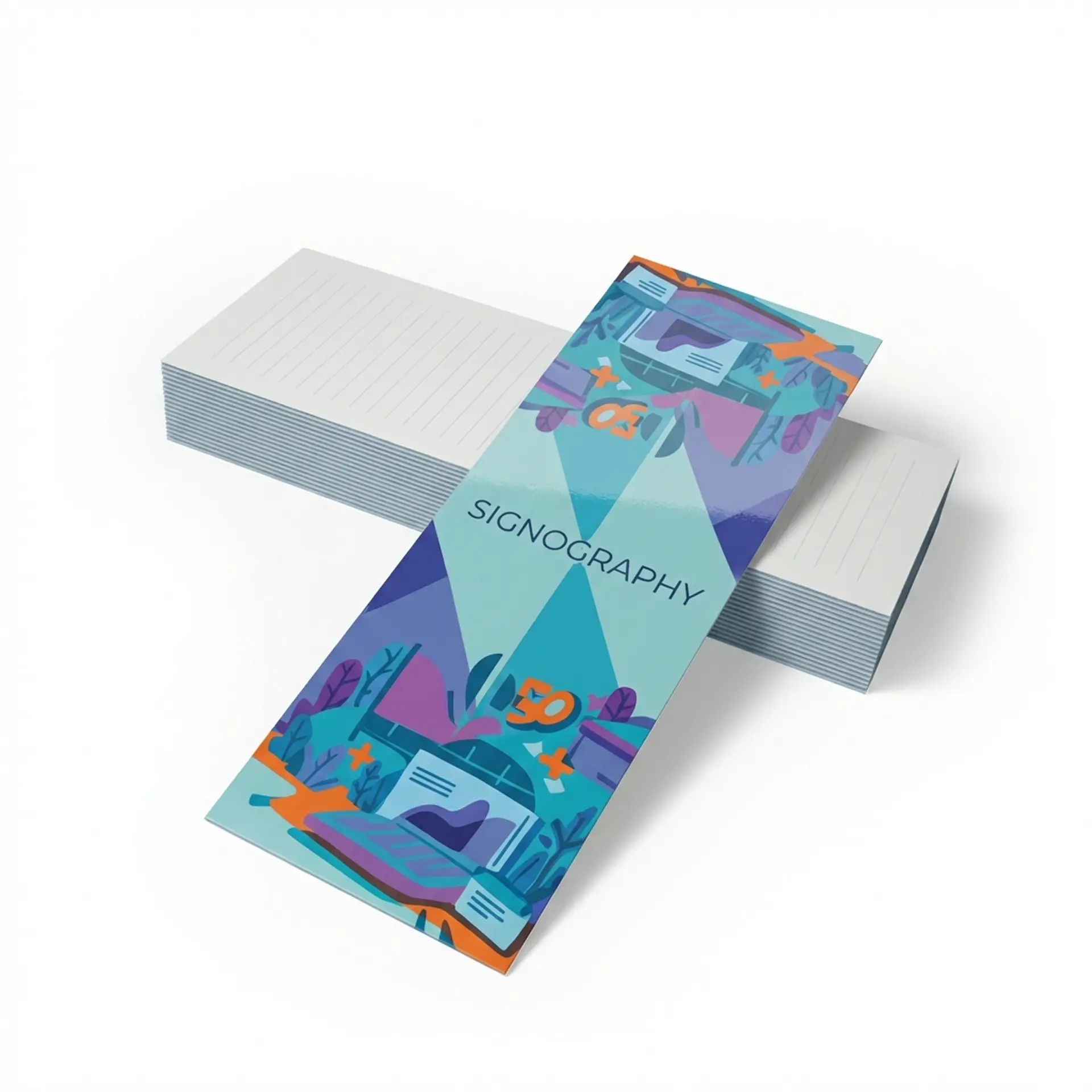 14pt Writable + UV (C1S) Bookmarks showing glossy front and uncoated back