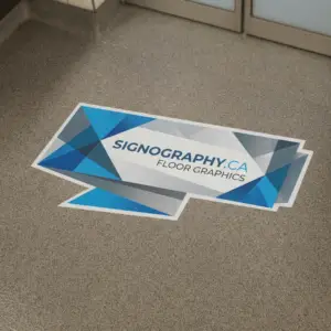 Custom printed floor graphic on wooden floor