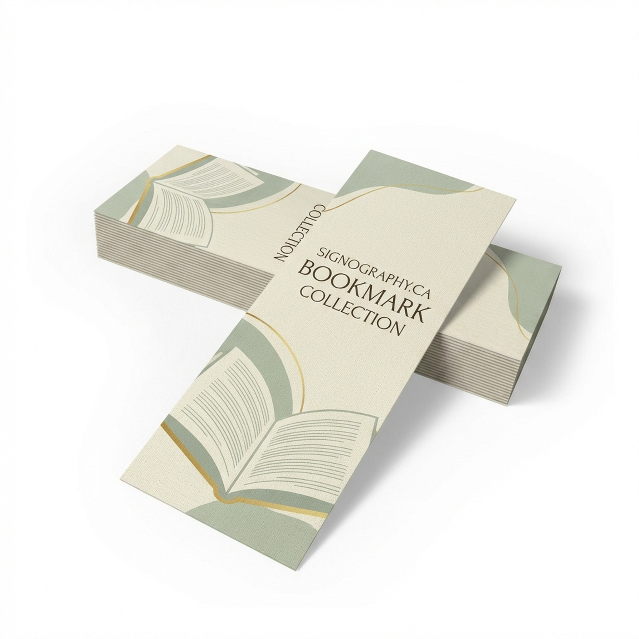 Stack of 13pt Linen Uncoated Bookmarks showing texture